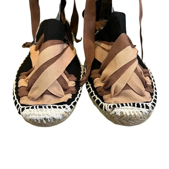 Artesania Hand Made Chic Black and Brown Espadrille Ankle Tie Flats, Sz EU 37 - Picture 12 of 15